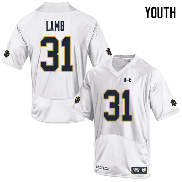 Youth NCAA Notre Dame Fighting Irish #31 Jack Lamb Stitched College Under Armour Authentic White Football Jersey RQ10M23XG